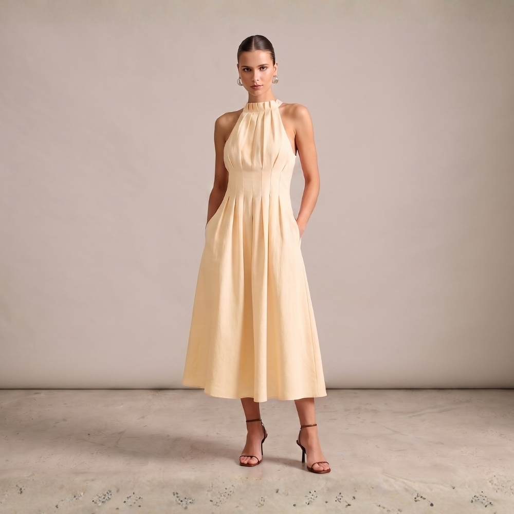Lumia Pintuck Yellow Dress